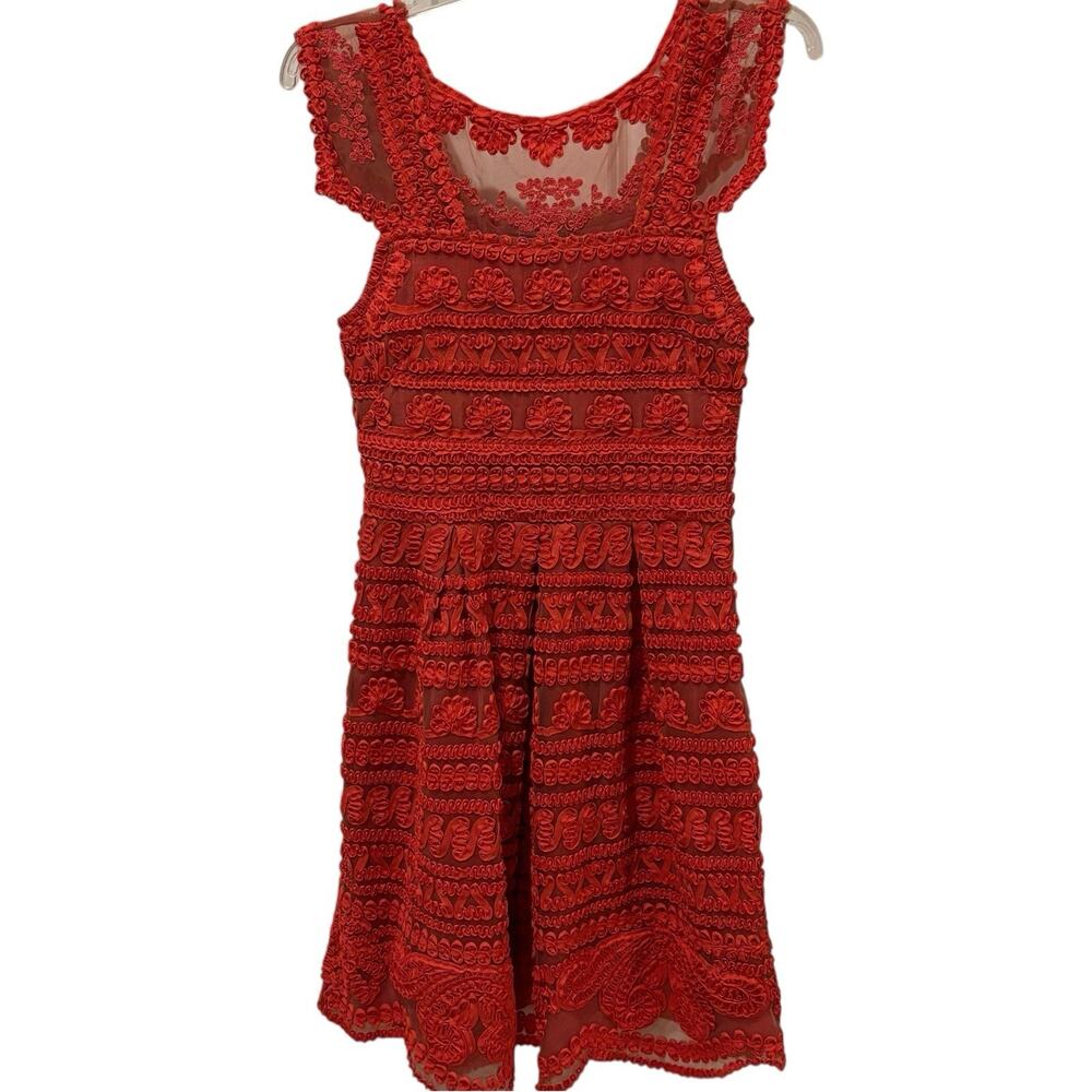 Anthro x Yoana Baraschi Embroidered Soutache Orange Floral Motif Dress Size 4